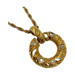 ☆☆ Yves Saint Laurent イブサンローラン ストーン付 ツイストサークル ネックレス ゴールド メッキ ヴィンテージ Bランク