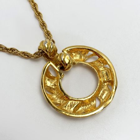  Yves Saint Laurent イブサンローラン ストーン付 ツイストサークル ネックレス ゴールド メッキ ヴィンテージ