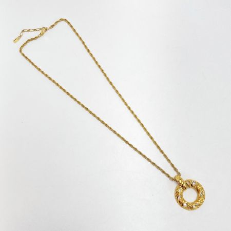  Yves Saint Laurent イブサンローラン ストーン付 ツイストサークル ネックレス ゴールド メッキ ヴィンテージ
