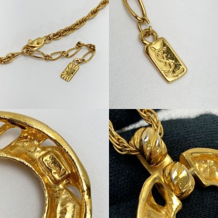  Yves Saint Laurent イブサンローラン ストーン付 ツイストサークル ネックレス ゴールド メッキ ヴィンテージ
