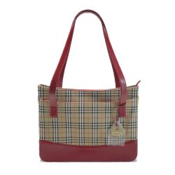 ☆☆ BURBERRY バーバリー ノバチェック ショルダーバッグ KU 022 BI 16 レッド×ベージュ キャンバス/レザー トートバッグ Aランク