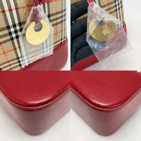  BURBERRY バーバリー ノバチェック ショルダーバッグ KU 022 BI 16 レッド×ベージュ キャンバス/レザー トートバッグ