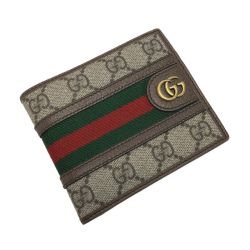 ☆☆ GUCCI グッチ GGスプリーム オフィディア 597609 GGコイン ウォレット 2つ折り財布 シェリーライン Bランク