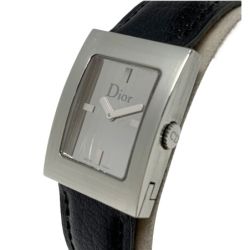 ☆☆ Christian Dior クリスチャンディオール クォーツ ステンレススチール レザー D78-109 ブラック レディース 腕時計 Cランク