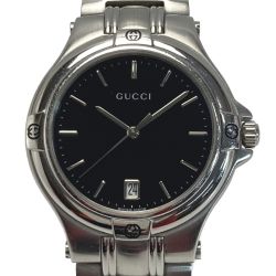 ☆☆ GUCCI グッチ デイト ステンレススチール 9040M ブラック クォーツ メンズ 腕時計 Bランク