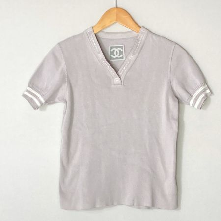  CHANEL シャネル ココマーク ロゴ ライン ショートスリーブ セットアップ P23000V01521 ピンクグレー サイズ 38 レディース