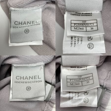  CHANEL シャネル ココマーク ロゴ ライン ショートスリーブ セットアップ P23000V01521 ピンクグレー サイズ 38 レディース