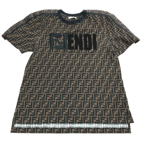  FENDI フェンディ FF 半袖Tシャツ ズッカ柄 ロゴほつれ有 FS7074 A5HL ブラウン S レディース 