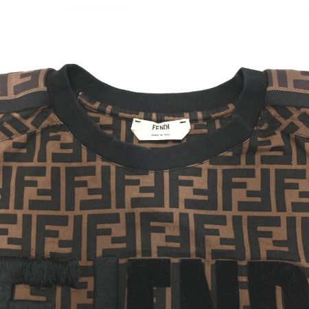  FENDI フェンディ FF 半袖Tシャツ ズッカ柄 ロゴほつれ有 FS7074 A5HL ブラウン S レディース 
