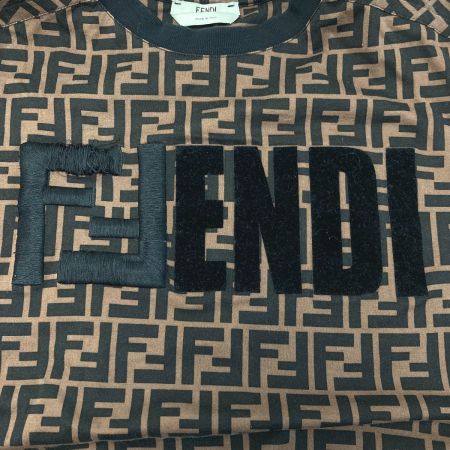  FENDI フェンディ FF 半袖Tシャツ ズッカ柄 ロゴほつれ有 FS7074 A5HL ブラウン S レディース 