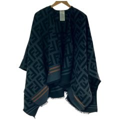  FENDI フェンディ ズッカ柄 ポンチョ TUサイズ FXX636 A3Q1 TU ブラック×グレー ストール ウール/シルク 布カバー有 Bランク