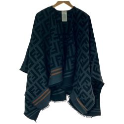 ☆☆ FENDI フェンディ ズッカ柄 ポンチョ TUサイズ FXX636 A3Q1 ブラック×グレー ストール ウール/シルク 布カバー有 Bランク