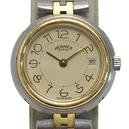  HERMES エルメス プロフィール デイト アイボリー コンビ クォーツ レディース 腕時計