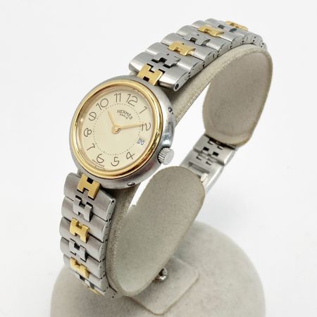  HERMES エルメス プロフィール デイト アイボリー コンビ クォーツ レディース 腕時計