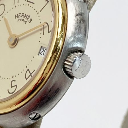  HERMES エルメス プロフィール デイト アイボリー コンビ クォーツ レディース 腕時計