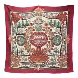 ☆☆ HERMES エルメス カレ90 Decoupages 切り絵 シルクスカーフ ワインレッド シルク100％ Cランク