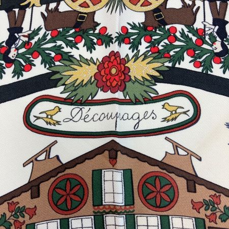  HERMES エルメス カレ90 Decoupages 切り絵 シルクスカーフ ワインレッド シルク100％