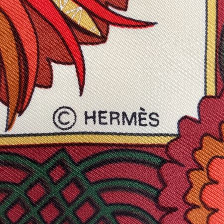  HERMES エルメス カレ90 Decoupages 切り絵 シルクスカーフ ワインレッド シルク100％