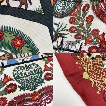  HERMES エルメス カレ90 Decoupages 切り絵 シルクスカーフ ワインレッド シルク100％