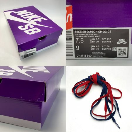 NIKE ナイキ SB DUNK HIGH OG QS スニーカー DN374 600 レッド×ネイビー 25.5cm メンズ 箱付き