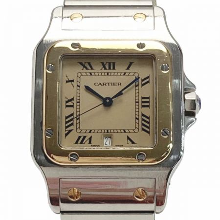  Cartier カルティエ サントスガルベ LM デイト K18 Ref.187901 アイボリー クォーツ メンズ 腕時計 ケース・取説有