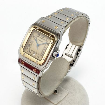  Cartier カルティエ サントスガルベ LM デイト K18 Ref.187901 アイボリー クォーツ メンズ 腕時計 ケース・取説有