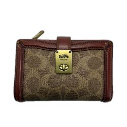 ☆☆ COACH コーチ 2つ折り財布 5287 ブラウン×ワインレッド レディース Cランク
