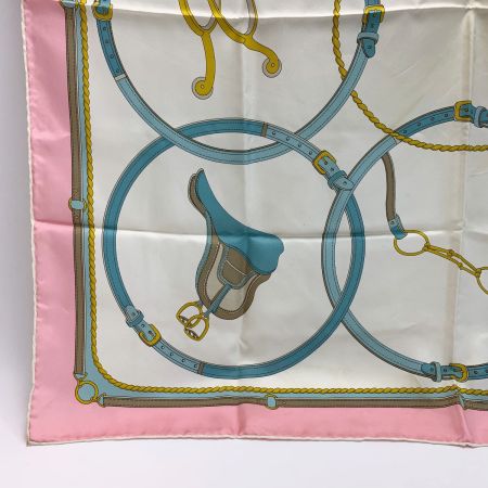  CELINE セリーヌ スカーフ  ライトピンク×ホワイト シルク100％