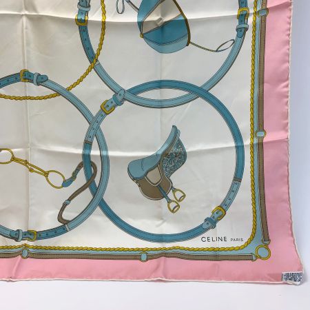  CELINE セリーヌ スカーフ  ライトピンク×ホワイト シルク100％