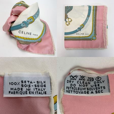  CELINE セリーヌ スカーフ  ライトピンク×ホワイト シルク100％