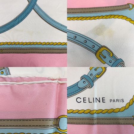  CELINE セリーヌ スカーフ  ライトピンク×ホワイト シルク100％
