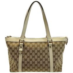 ☆☆ GUCCI グッチ GG柄 キャンバス×レザー 141470 ベージュ×ホワイト トートバッグ  Cランク