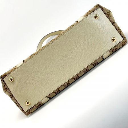  GUCCI グッチ GG柄 キャンバス×レザー 141470 ベージュ×ホワイト トートバッグ 