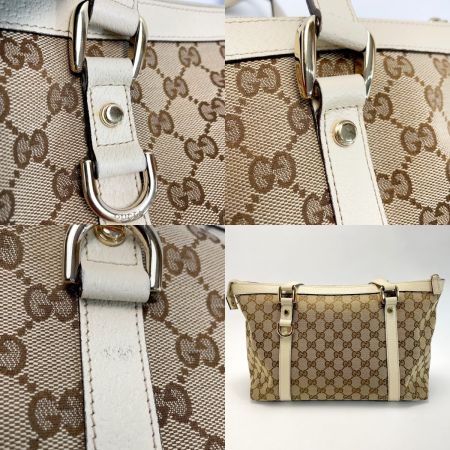  GUCCI グッチ GG柄 キャンバス×レザー 141470 ベージュ×ホワイト トートバッグ 