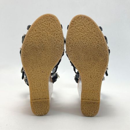  CHANEL シャネル チェーン コルク ウェッジ サンダル 34½（21.5cm相当） ブラック ココマーク