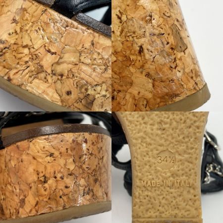  CHANEL シャネル チェーン コルク ウェッジ サンダル 34½（21.5cm相当） ブラック ココマーク
