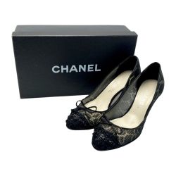 ☆☆ CHANEL シャネル カメリア レース パンプス 35½（22.5cm相当） ブラック ココマーク 箱有 Cランク