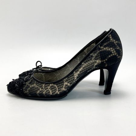  CHANEL シャネル カメリア レース パンプス 35½（22.5cm相当） ブラック ココマーク 箱有