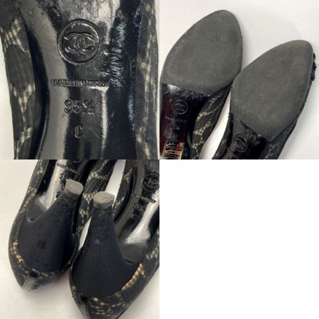  CHANEL シャネル カメリア レース パンプス 35½（22.5cm相当） ブラック ココマーク 箱有