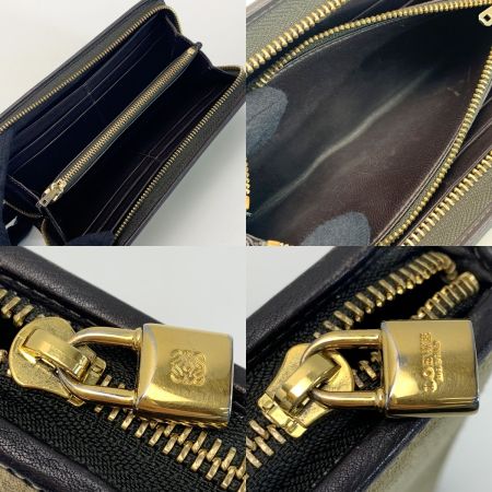  LOEWE ロエベ ラウンドファスナー財布 ベージュ スウェード レディース