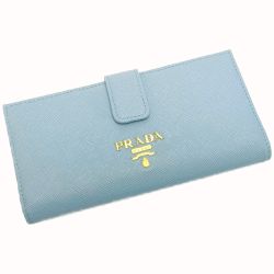 ☆☆ PRADA プラダ サフィアーノレザー財布 1MV025 スカイブルー 2つ折り長財布 サフィアーノレザー ゴールド金具 レディース 箱有 Bランク