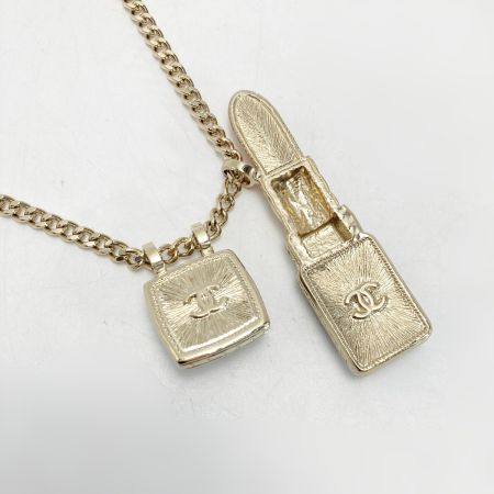  CHANEL シャネル ココマーク リップチャーム ネックレス A22/C ゴールド メタル ラインストーン ロングネックレス