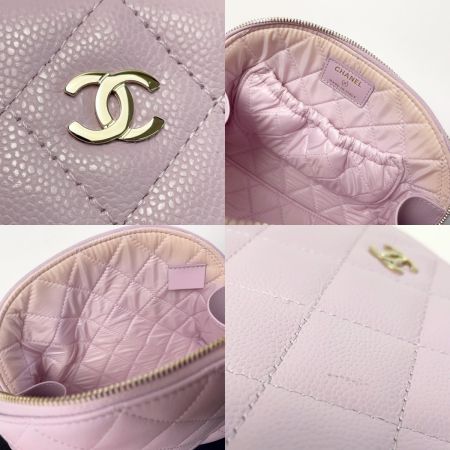  CHANEL シャネル ココマーク マトラッセ ポーチ ライトパープル キャビアスキン ゴールド金具 布袋有