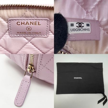  CHANEL シャネル ココマーク マトラッセ ポーチ ライトパープル キャビアスキン ゴールド金具 布袋有
