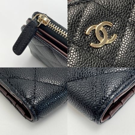  CHANEL シャネル ココマーク マトラッセ クラシック 2つ折り財布 AP3877 ブラック キャビアスキン ゴールド金具