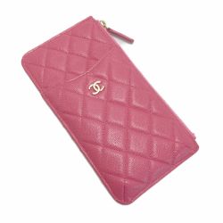☆☆ CHANEL シャネル ココマーク マトラッセ フラグメントケース ピンク キャビアスキン 財布 ゴールド金具 Bランク