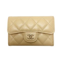 ☆☆ CHANEL シャネル カードケース ココマーク キャビアスキン ベージュ シルバー金具 レディース Bランク
