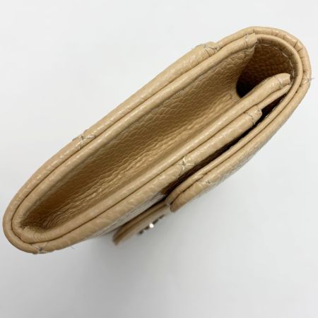  CHANEL シャネル カードケース ココマーク キャビアスキン ベージュ シルバー金具 レディース