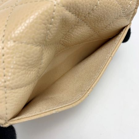  CHANEL シャネル カードケース ココマーク キャビアスキン ベージュ シルバー金具 レディース