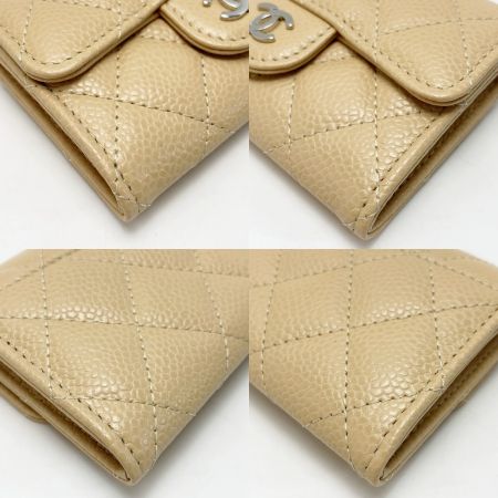  CHANEL シャネル カードケース ココマーク キャビアスキン ベージュ シルバー金具 レディース